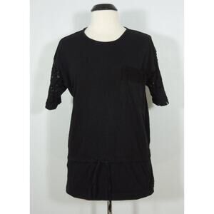 BOY BLUE Top One size Vintage Womens Black Lace Short Sleeves